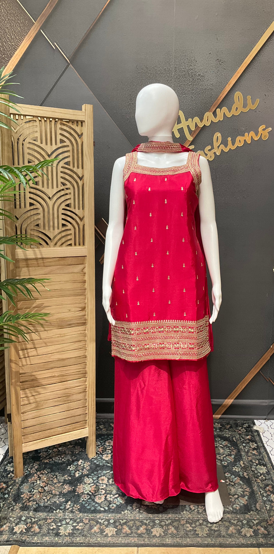 Pink Party Wear Sleeveless Palazzo set