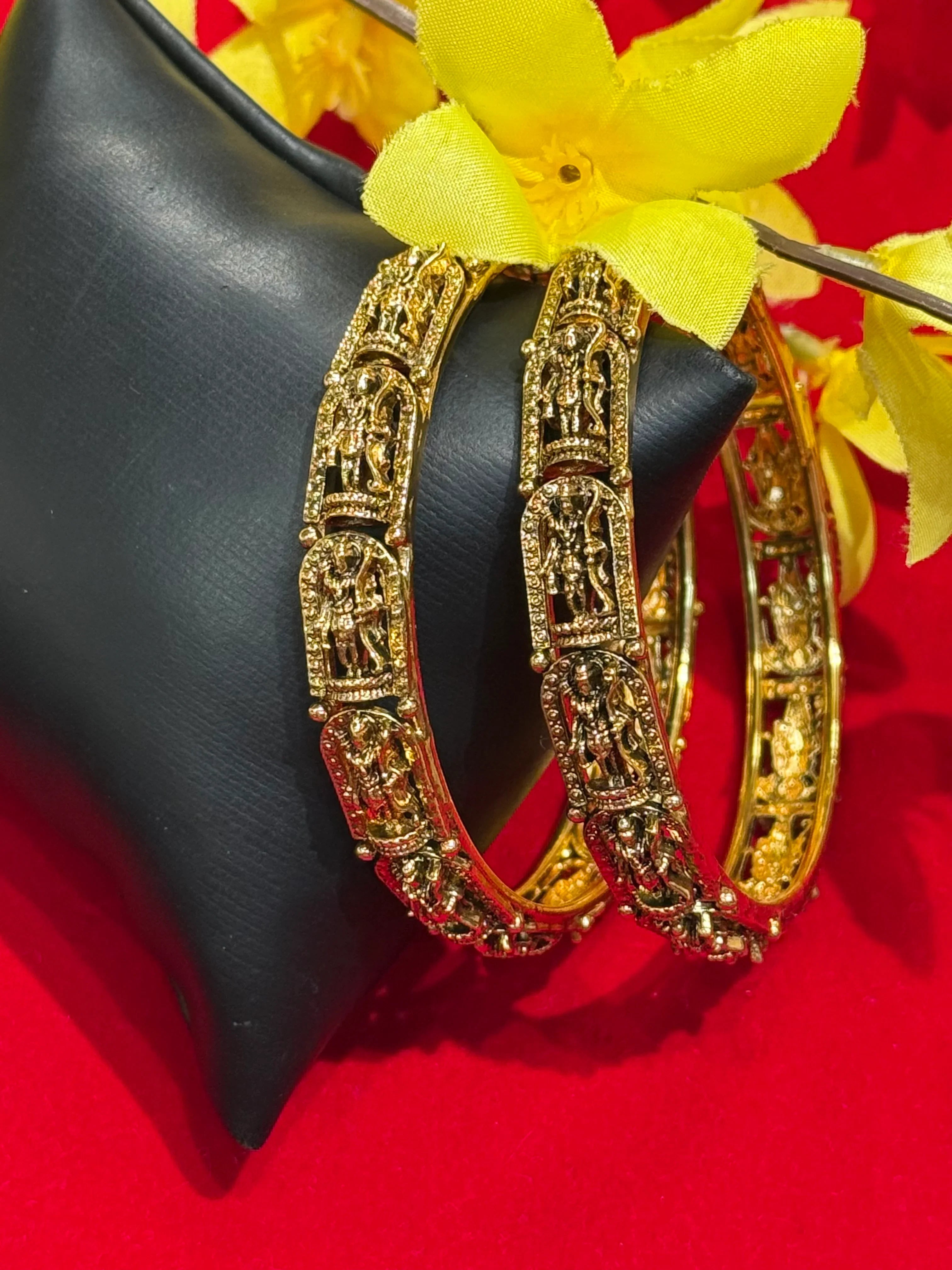 Antique Finish Lord Rama Bangles Set - Pair of 2 Temple Jewelry
