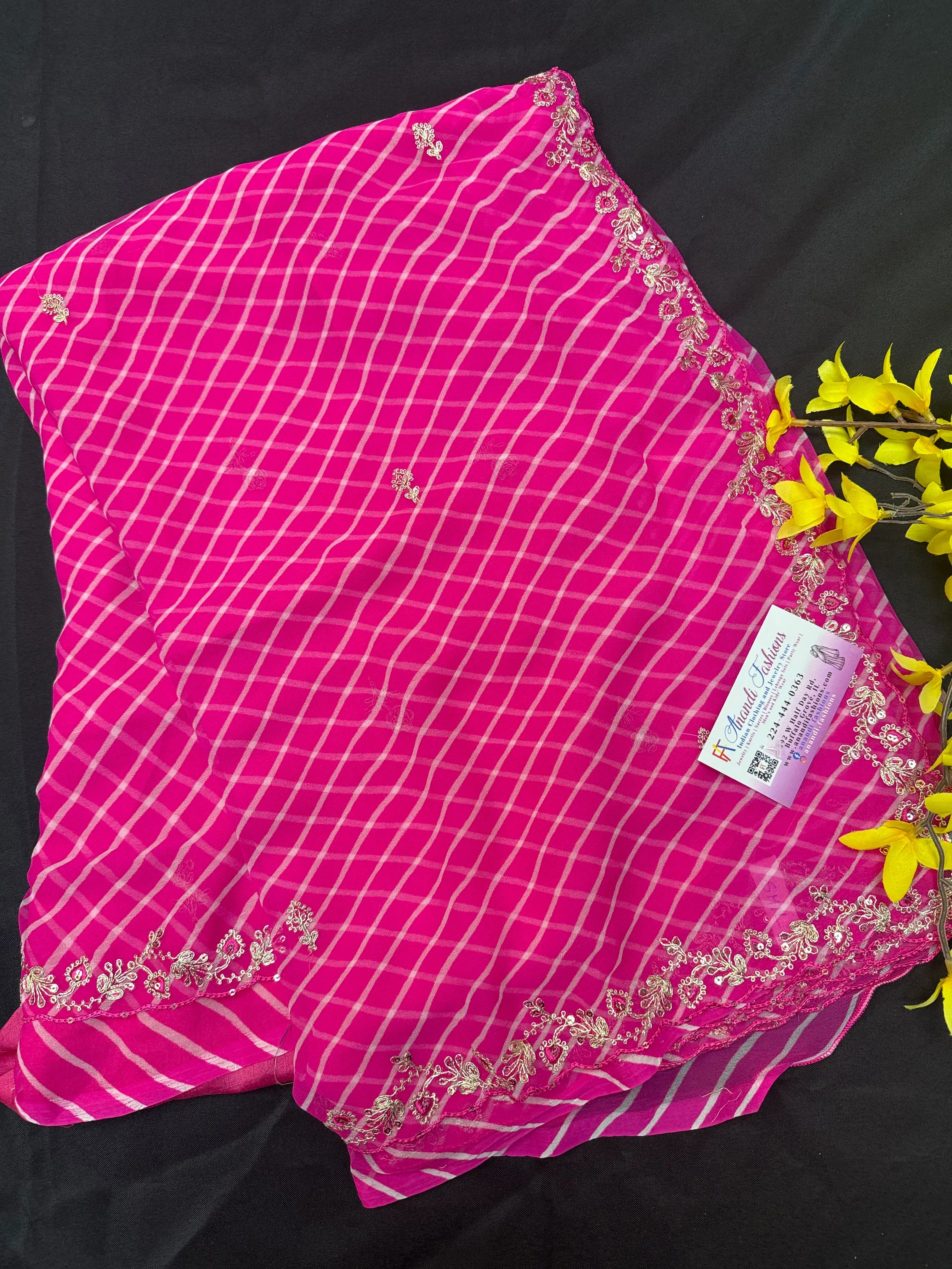 Pink- Pure Chiffon Leheriya Saree