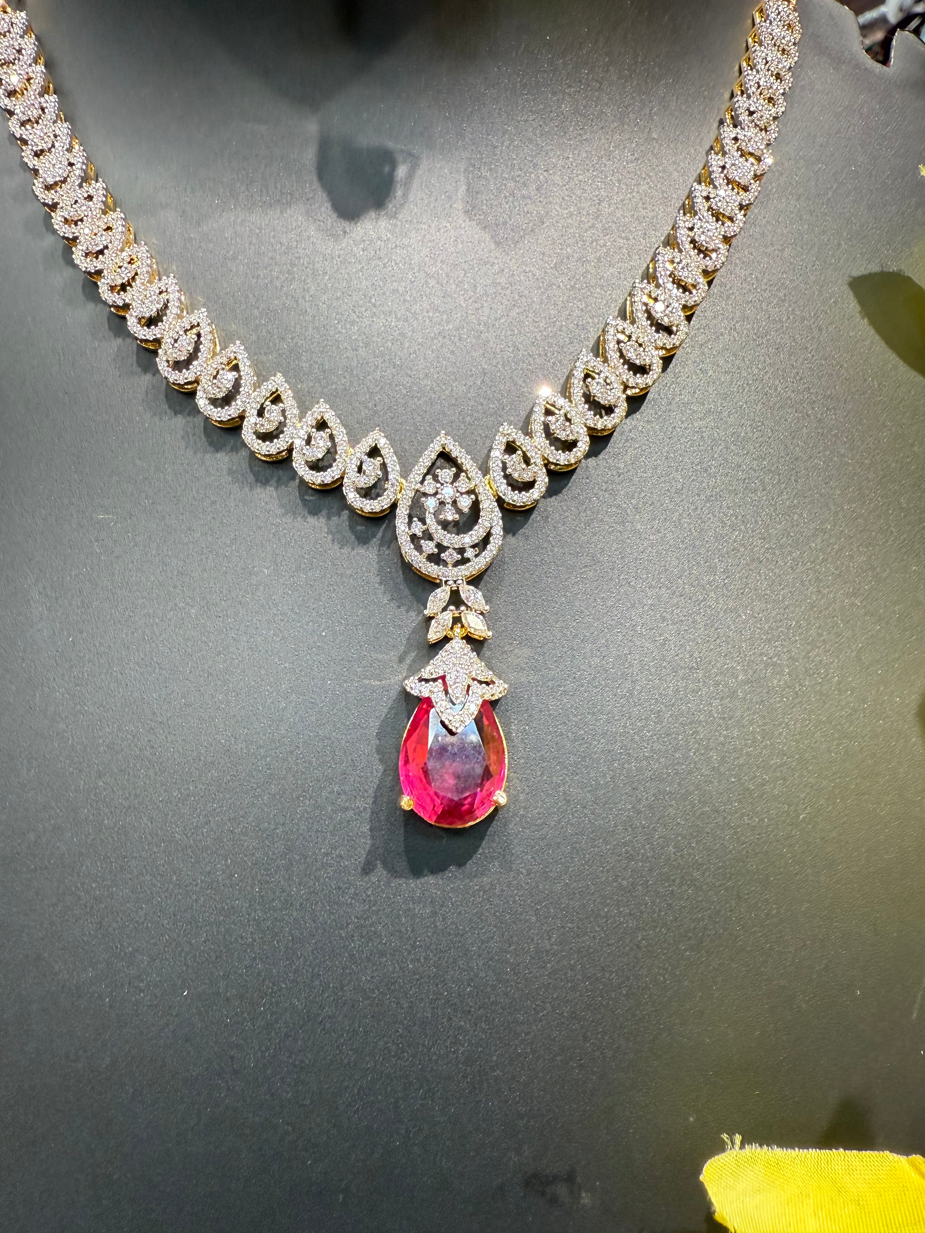 Party Wear CZ Necklace set with Drop Style pendant