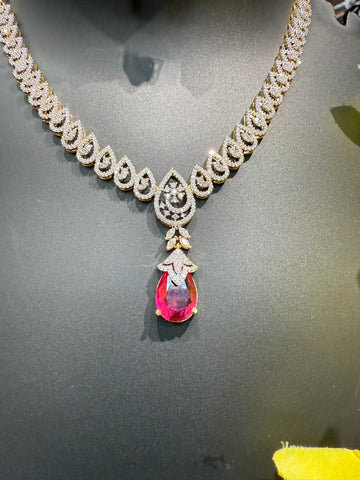 Party Wear CZ Necklace set with Drop Style pendant