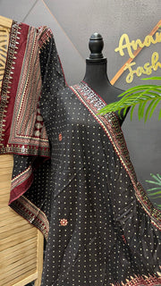 Black Pure Cotton Ajrakh Dupatta