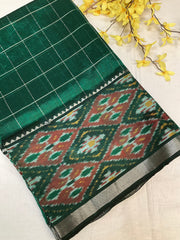 Mangalagiri Checks with Ikkat Print Silk Saree