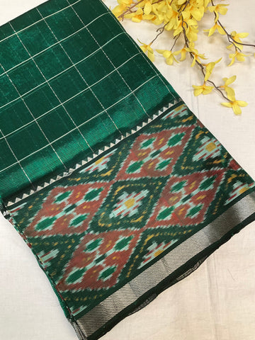 Mangalagiri Checks Saree with Ikkat Print
