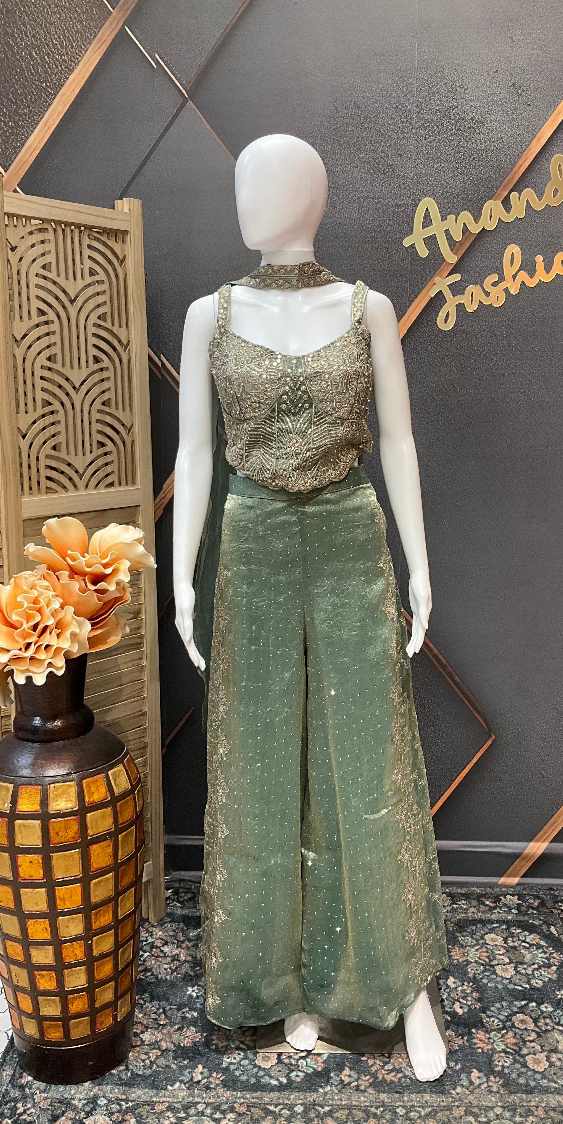 Mint Green Indo Western Party Wear Palazzo set