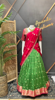 Green & Pink Benarasi Half Saree/Lehenga set
