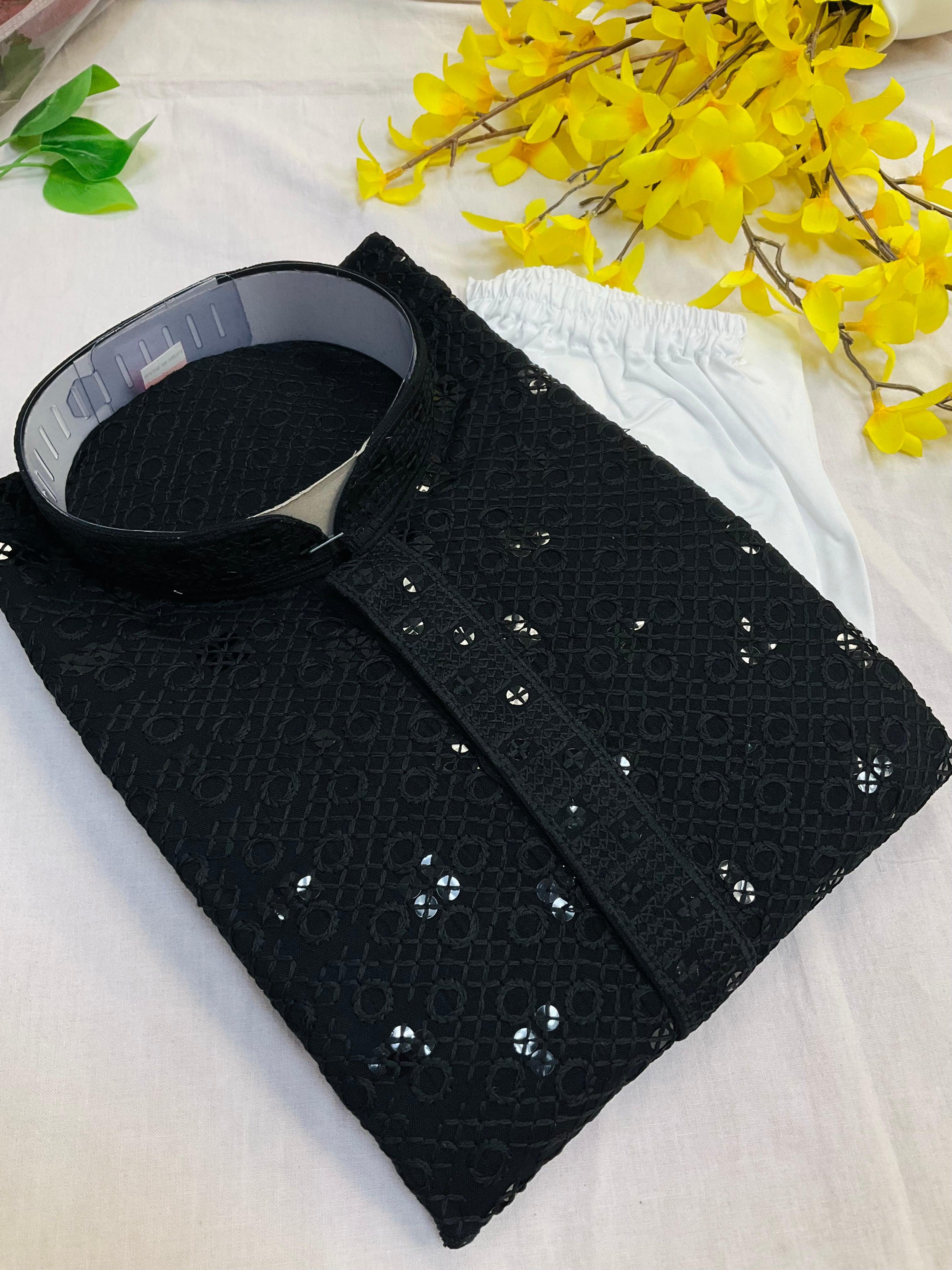 Boys Black Sequence Kurta Set - Premium Embroidered Ethnic Wear