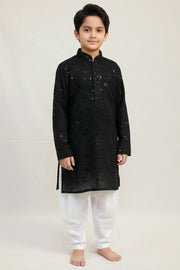 Boys Black Sequence Kurta Set - Premium Embroidered Ethnic Wear