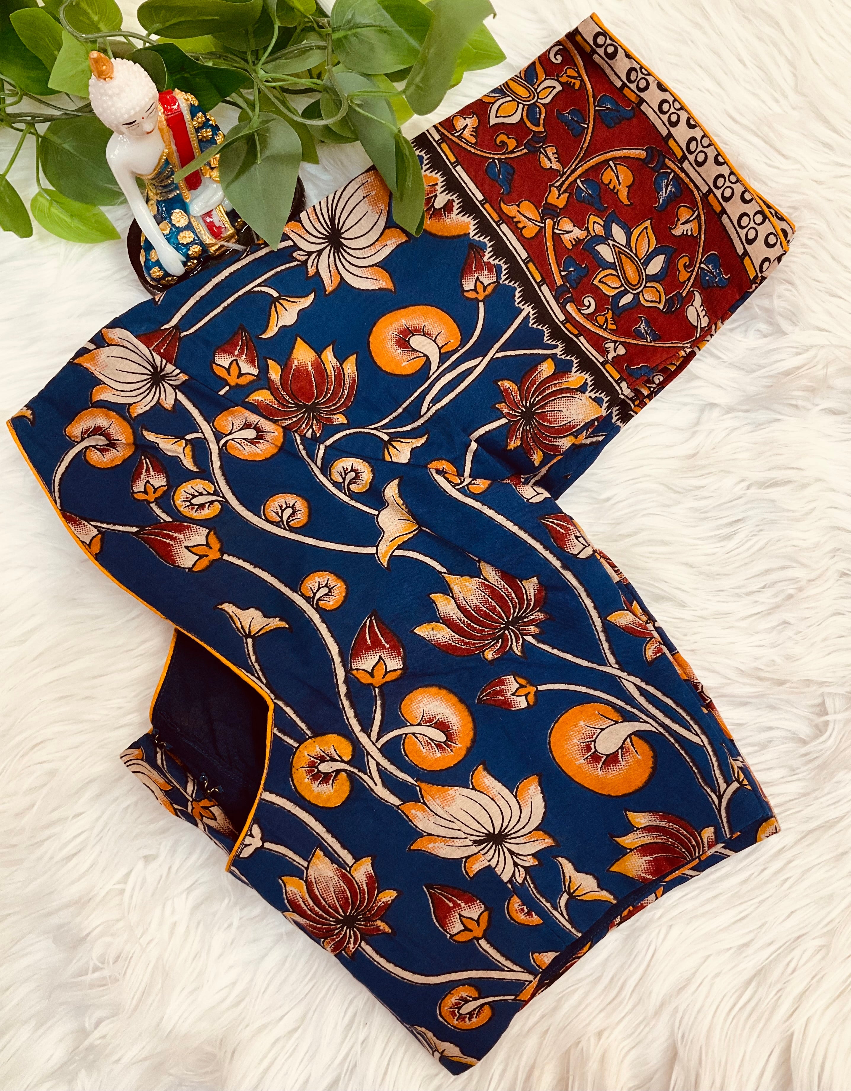 Pure Cotton Purple Color Cotton Kalamkari Blouse- Front Opening