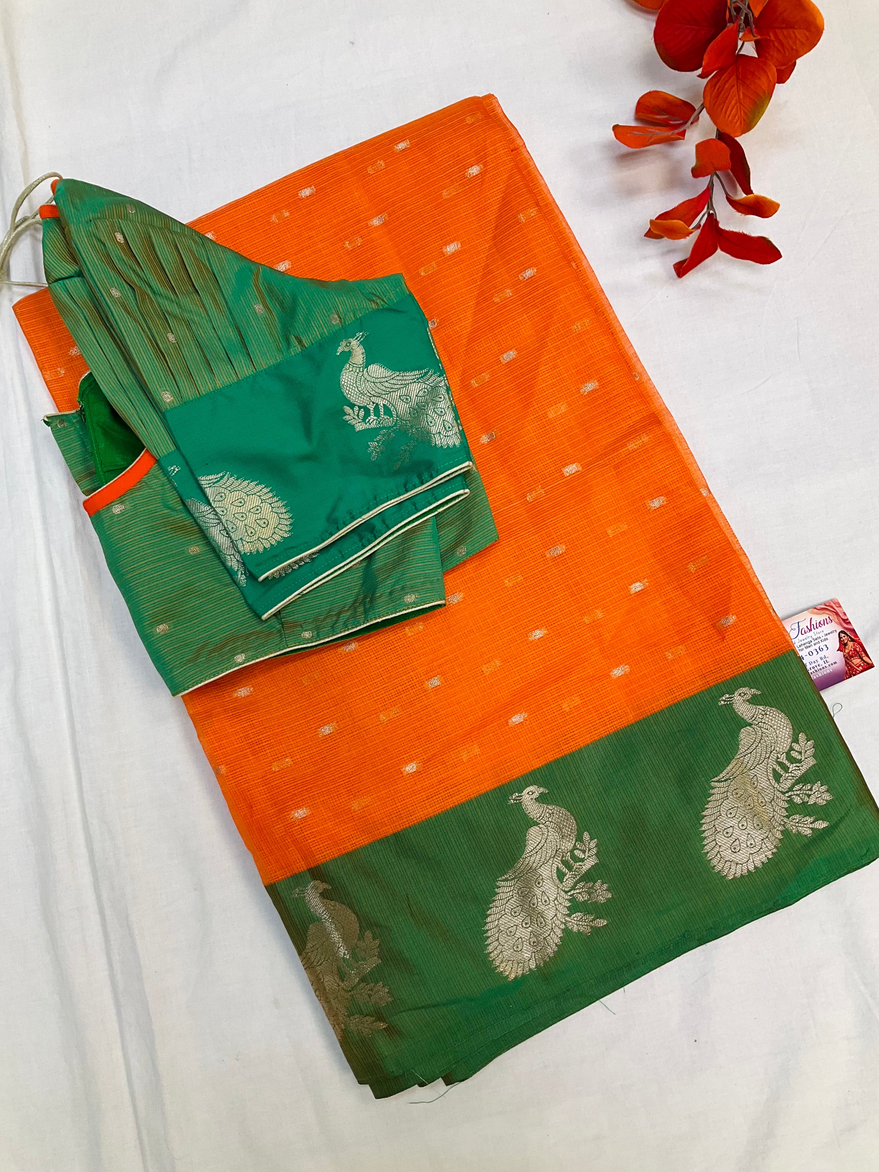 Orange Semi Silk saree with stitched blouse