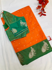 Orange Semi Silk saree with stitched blouse