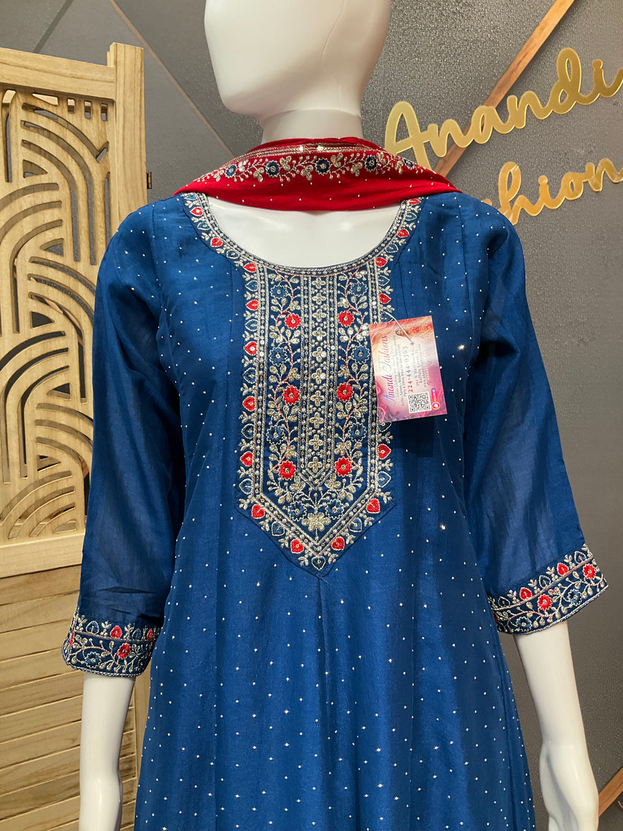 Blue anarkali Party Wear Kurti set