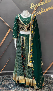 Designer Garba Green Georgette Lehenga set