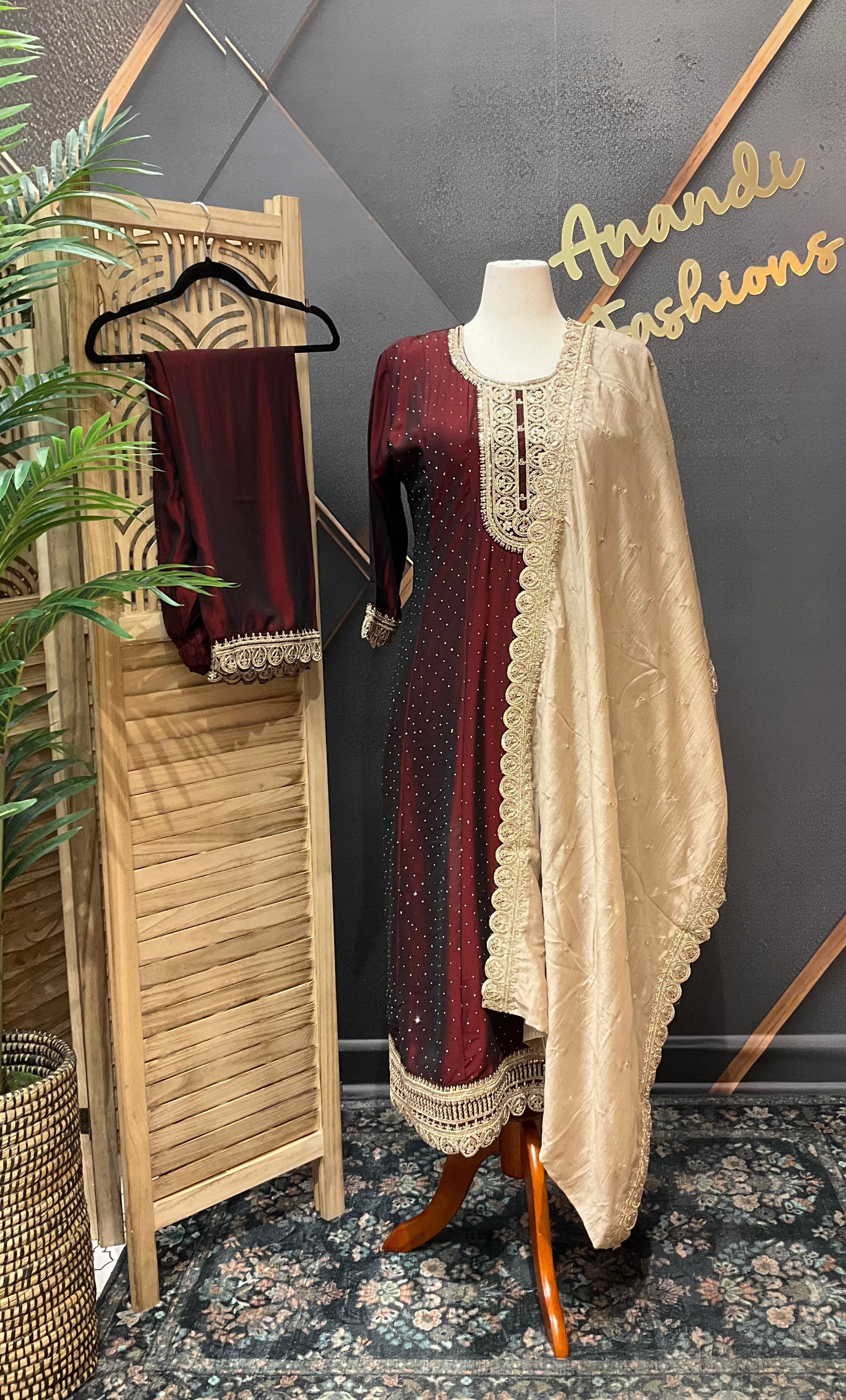 Maroon Plus size Anarkali Party wear Kurti set