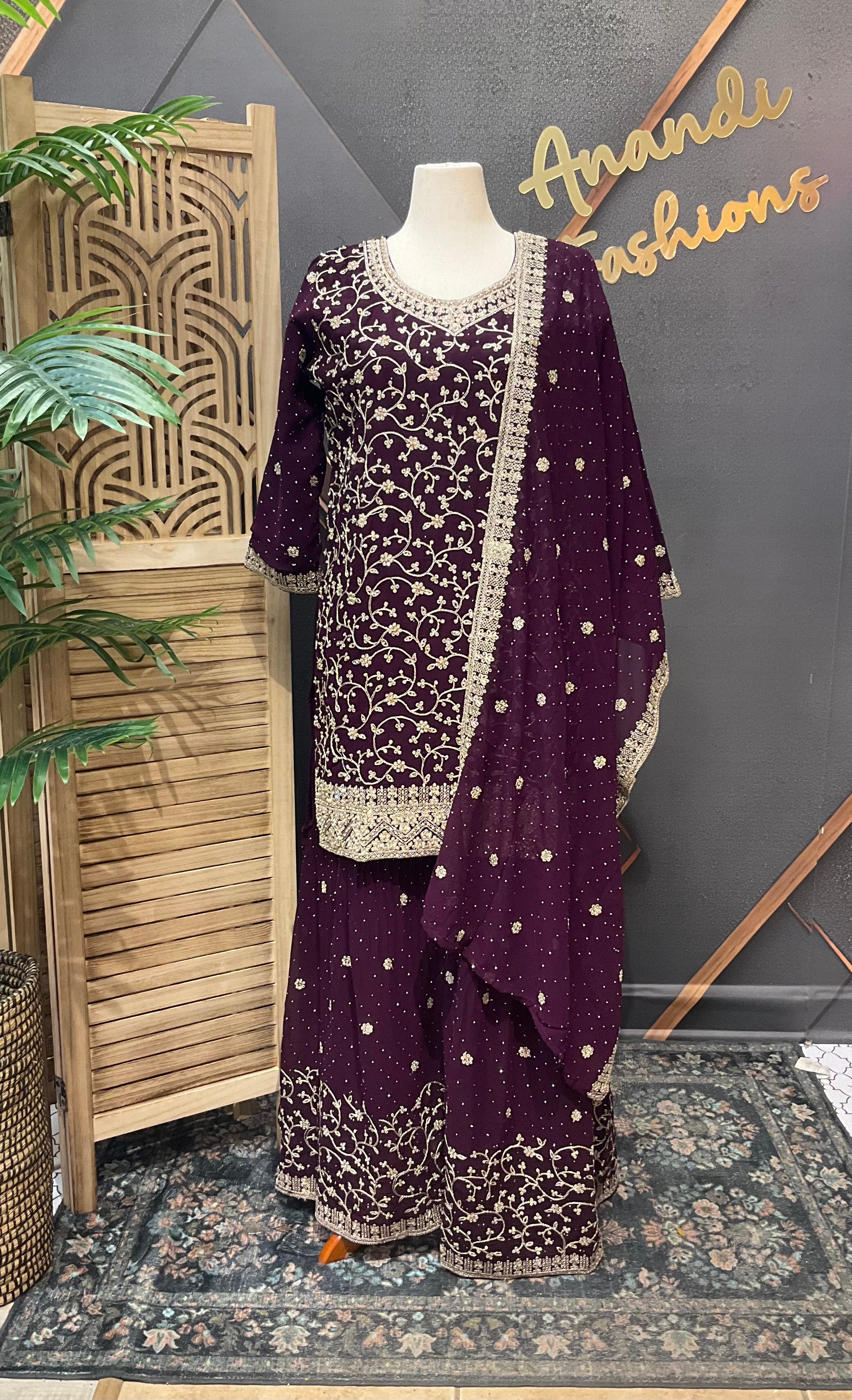 Party Wear Wine Sharara set