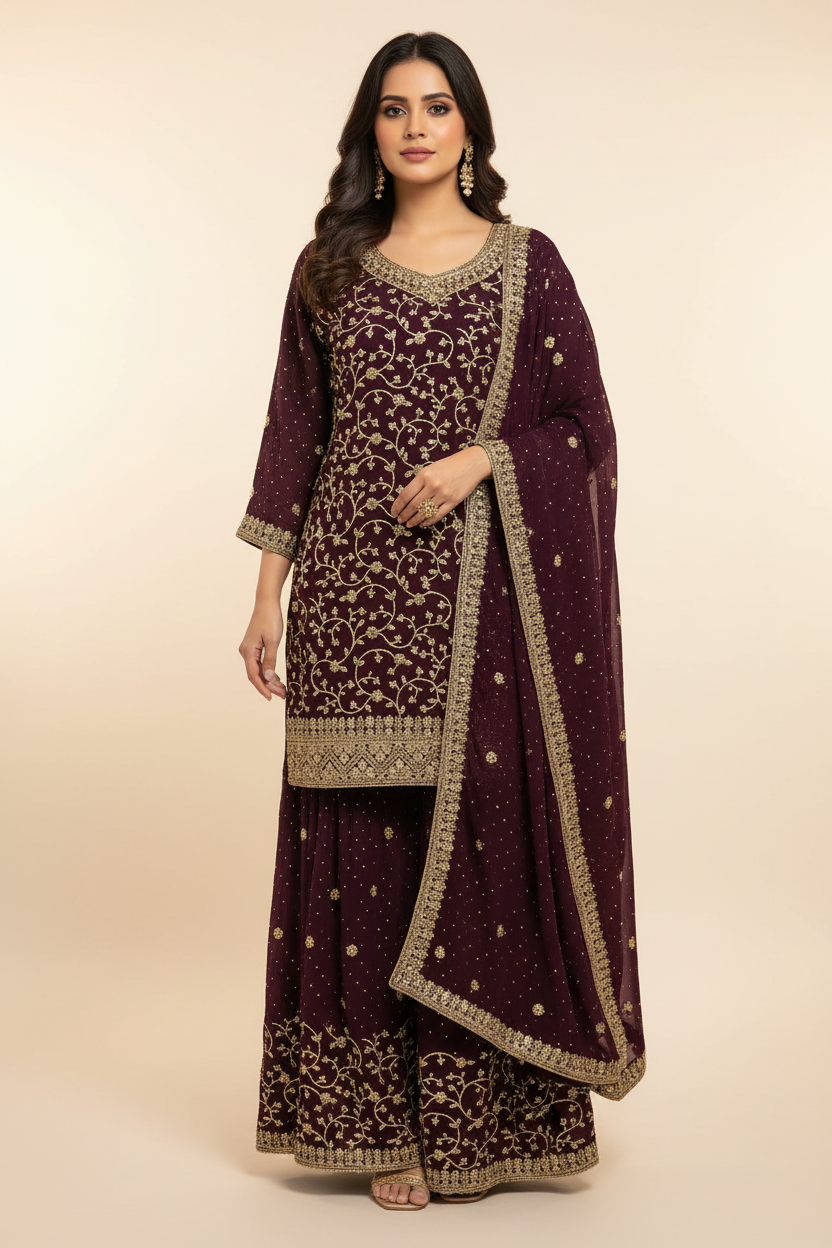 Party Wear Wine Sharara set