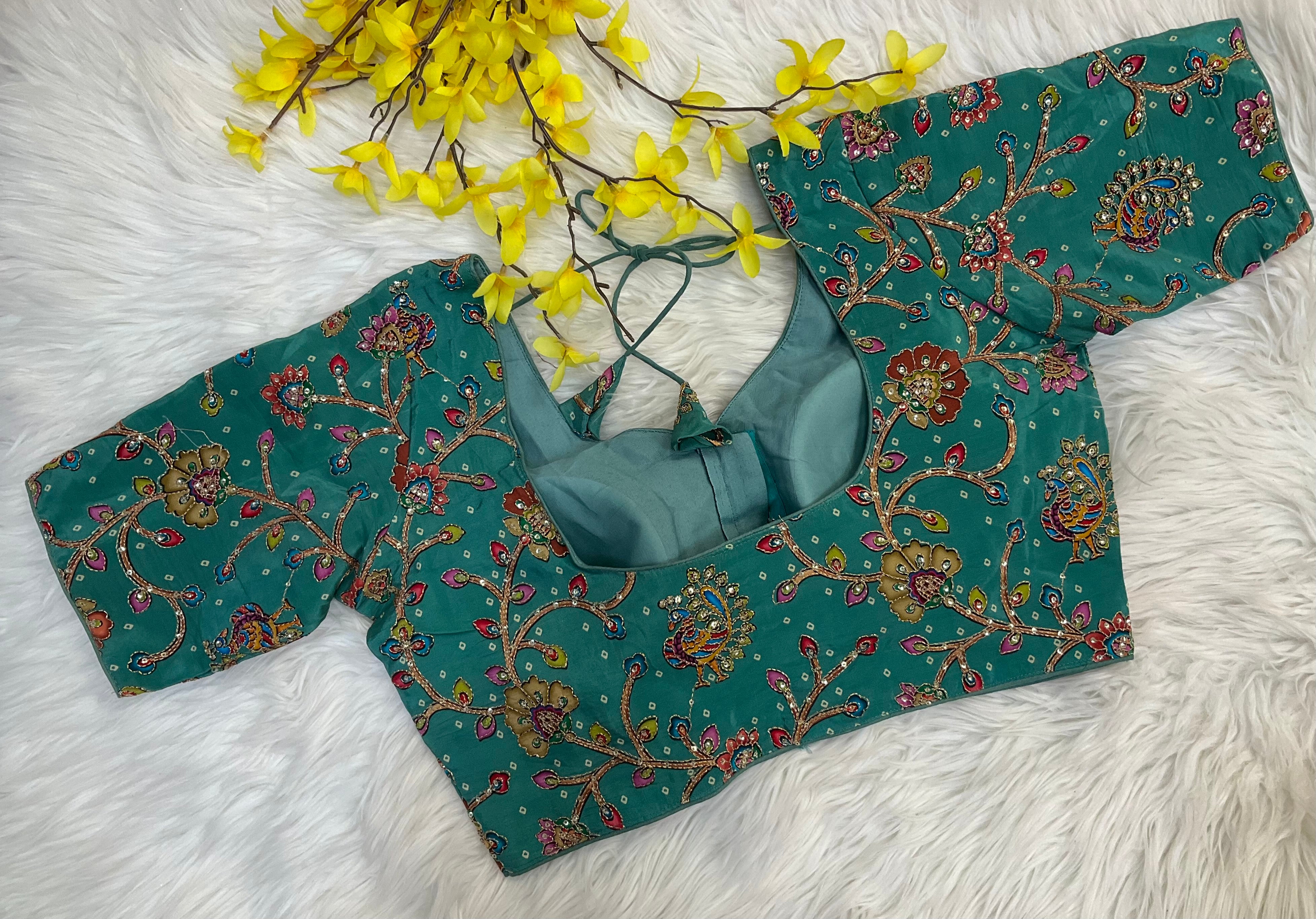 Natural Crape - Kalamkari Work Blouse - Size 40