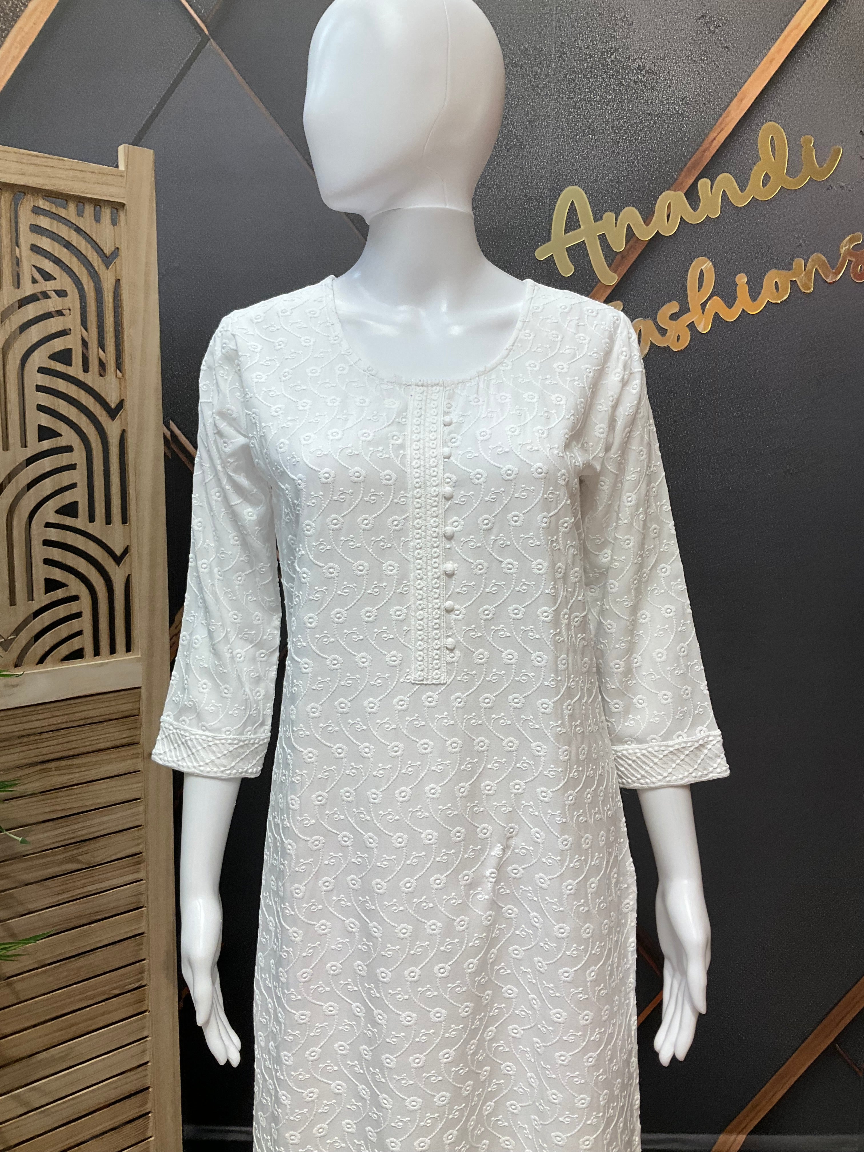 Soft Rayon White Chikankari Kurti