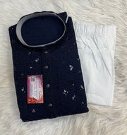 Navy Blue Chikankari Mens kurta set
