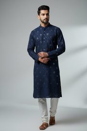 Navy Blue Chikankari Mens kurta set - Mens - Kurta Set - Anandi Fashions