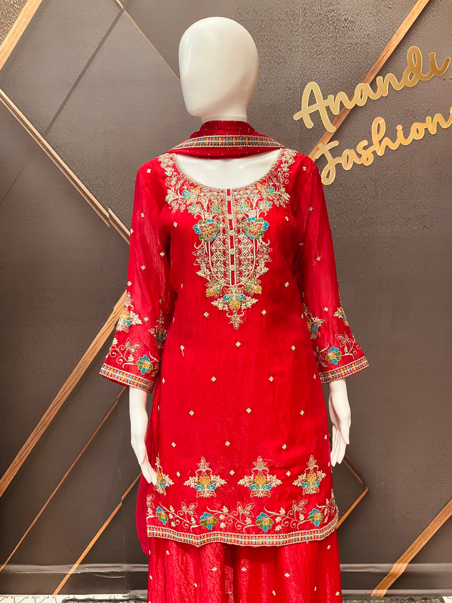 Red Party Wear Palazzo set