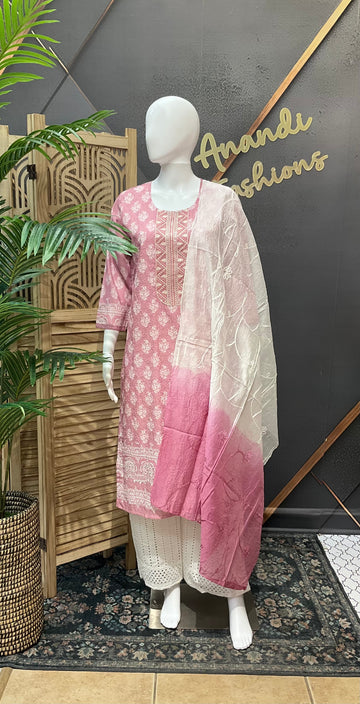 Light Pink -Cotton Chikankari Kurti set