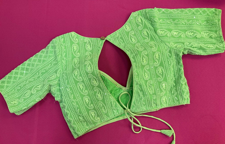 Light Green-Georgette Chikankari Blouse