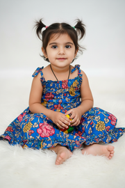 Girls’ Royal Blue Kalamkari Frock - Girls - Ethnic Wear - Anandi Fashions