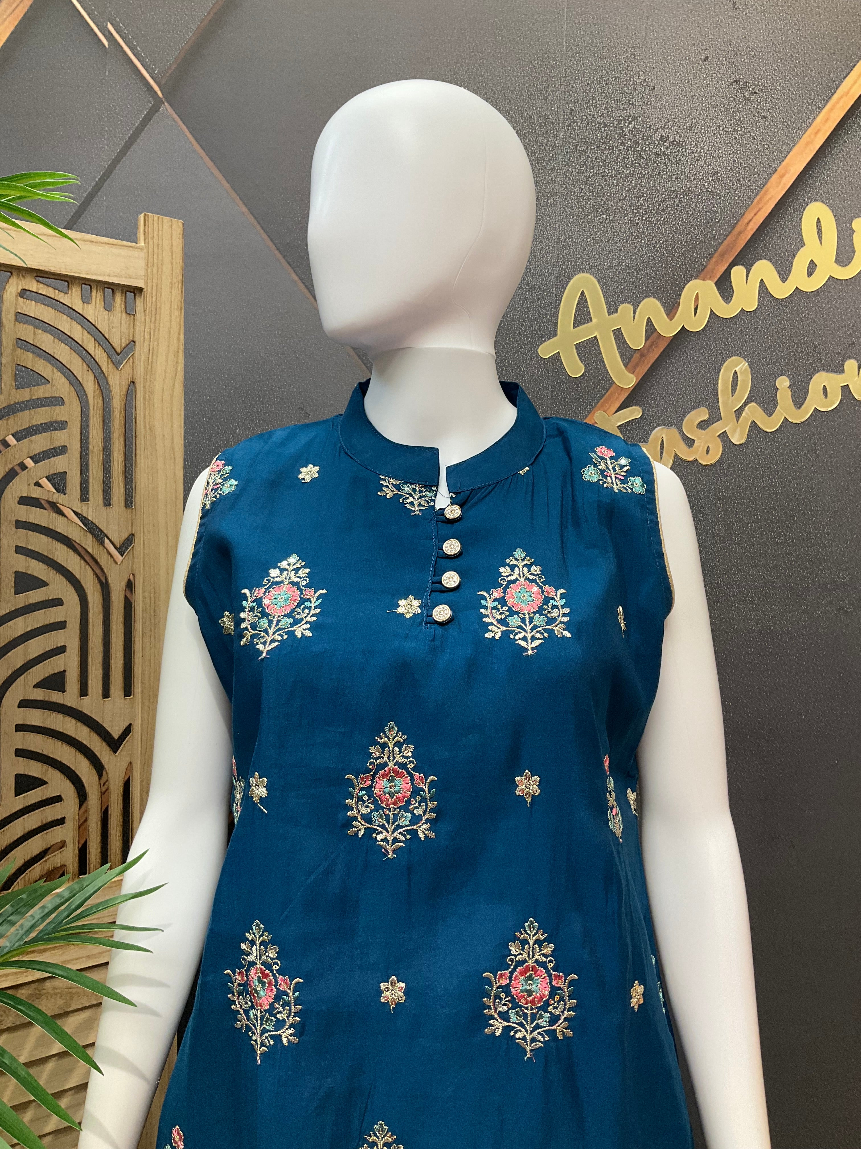 Blue - Sleeveless Kurti set
