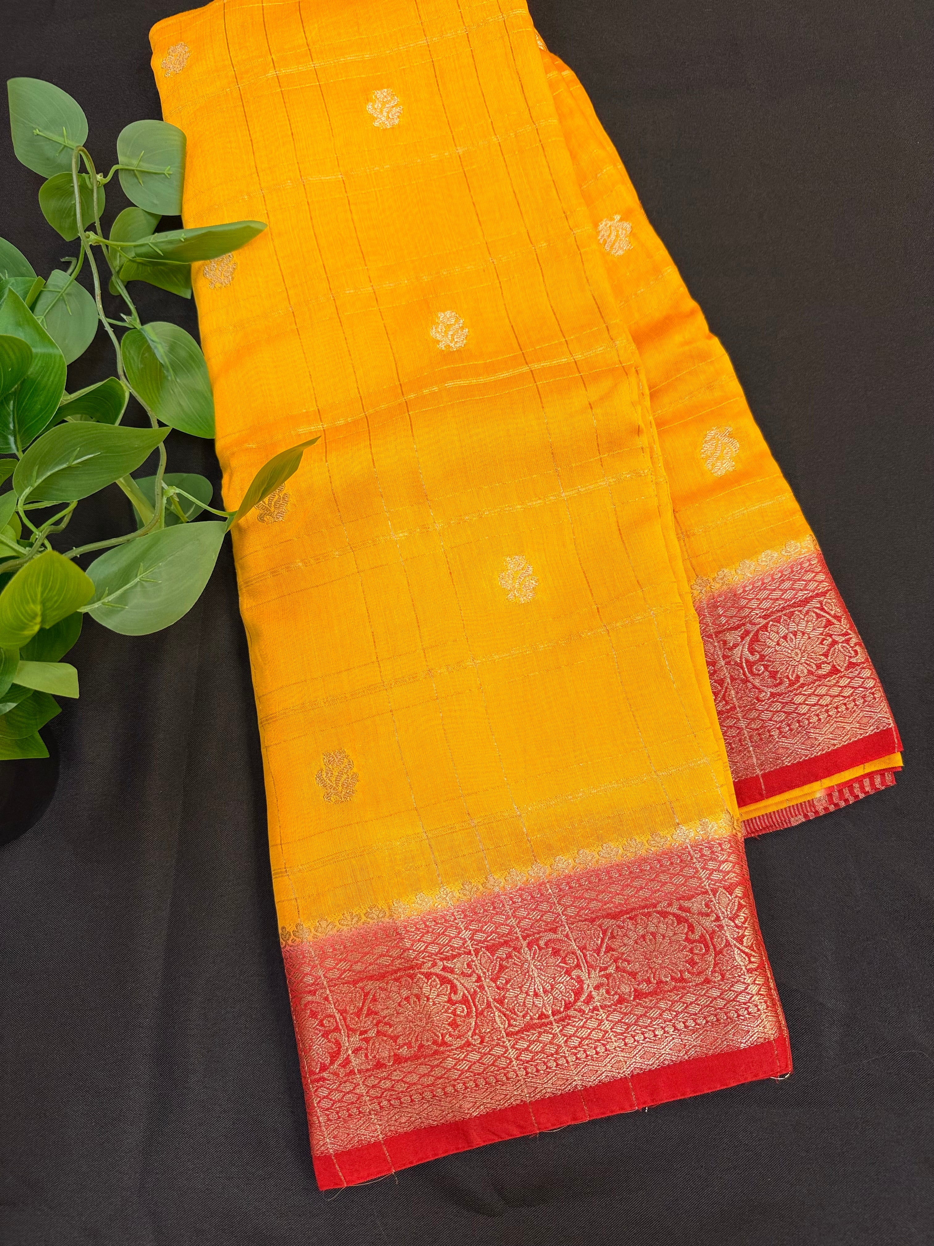 Semi Silk Yellow Saree with Red Border
