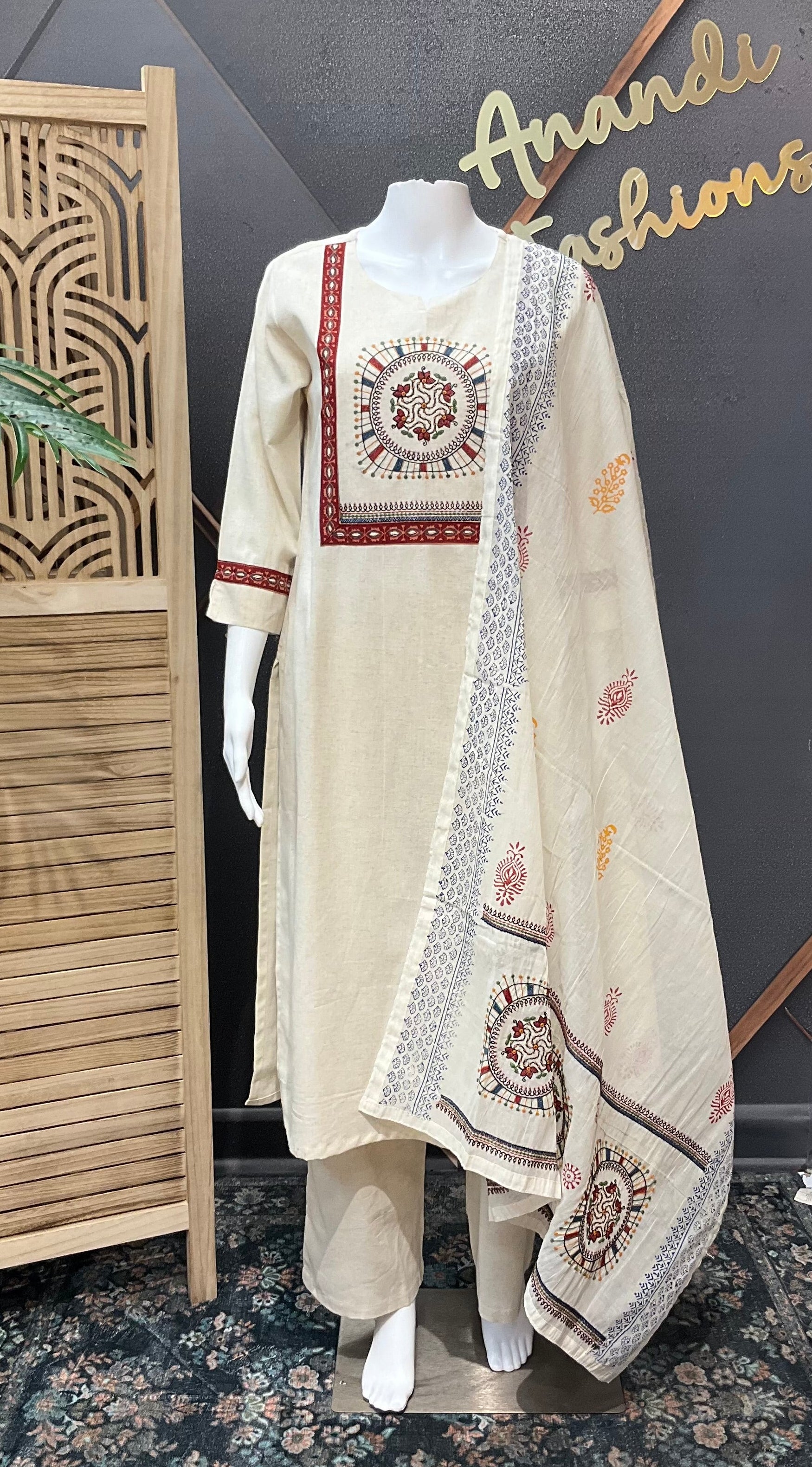 Plus Size Half White Kadhi Kurti set