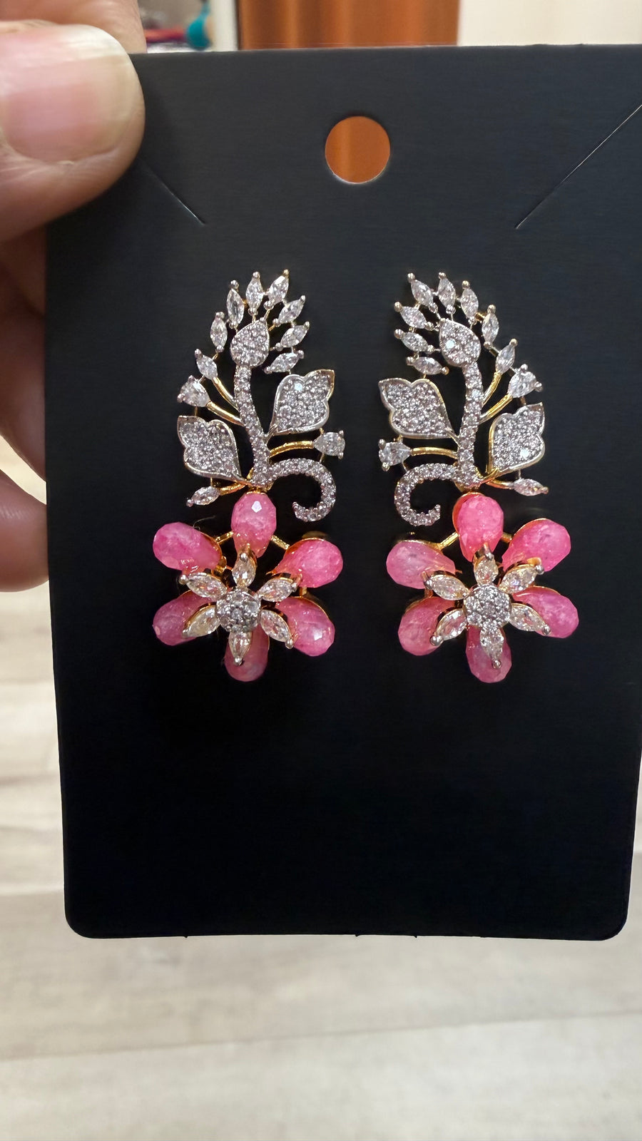 CZ Earrings with pink beads