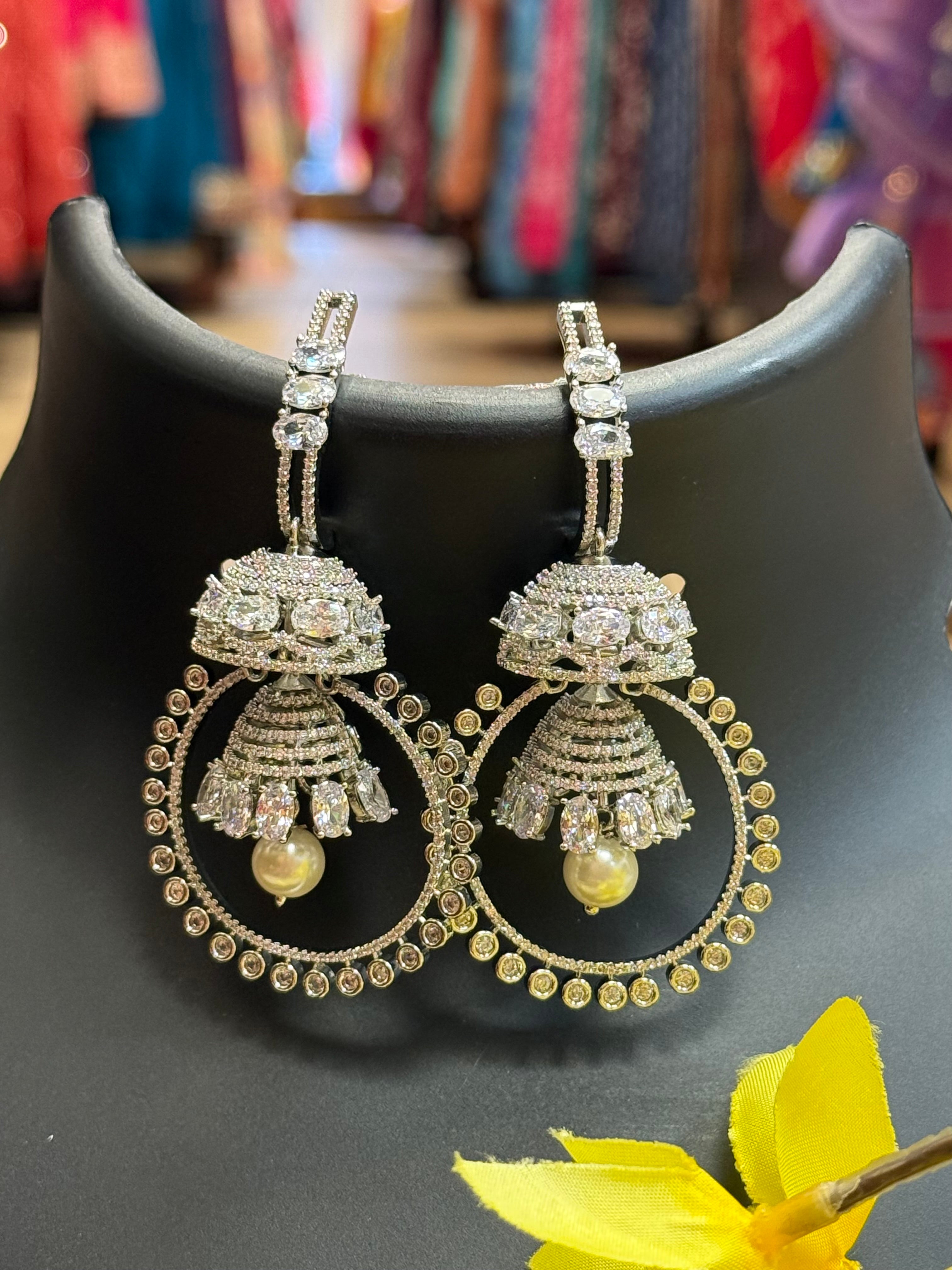 Silver Finish Jhumkas- Designer style