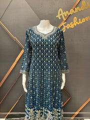Teal Blue Georgette Anarkali Model Party Wear Kurti set
