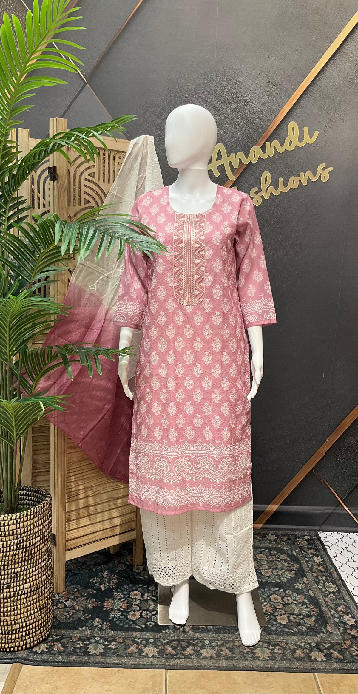 Light Pink -Cotton Chikankari Kurti set