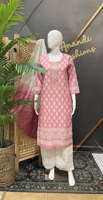 Light Pink -Cotton Chikankari Kurti set