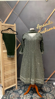 Plus Size Green Georgette Anarkali Kurti set-size 46