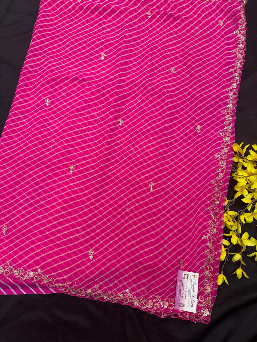 Pink- Pure Chiffon Leheriya Saree