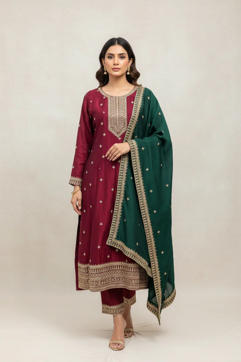 Maroon Anarkali Kurti Set