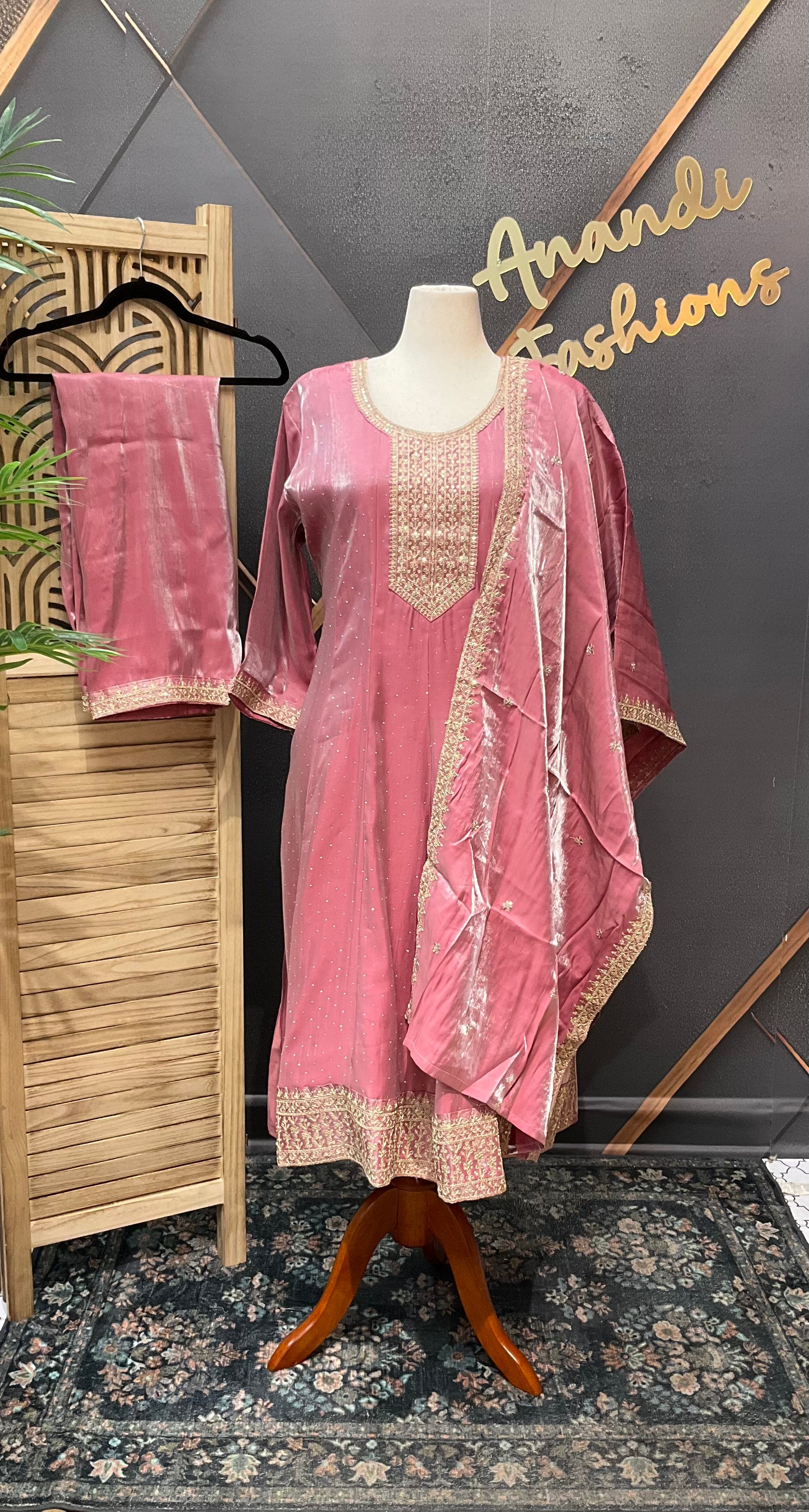 Plus size Pink Anarkali Kurti set