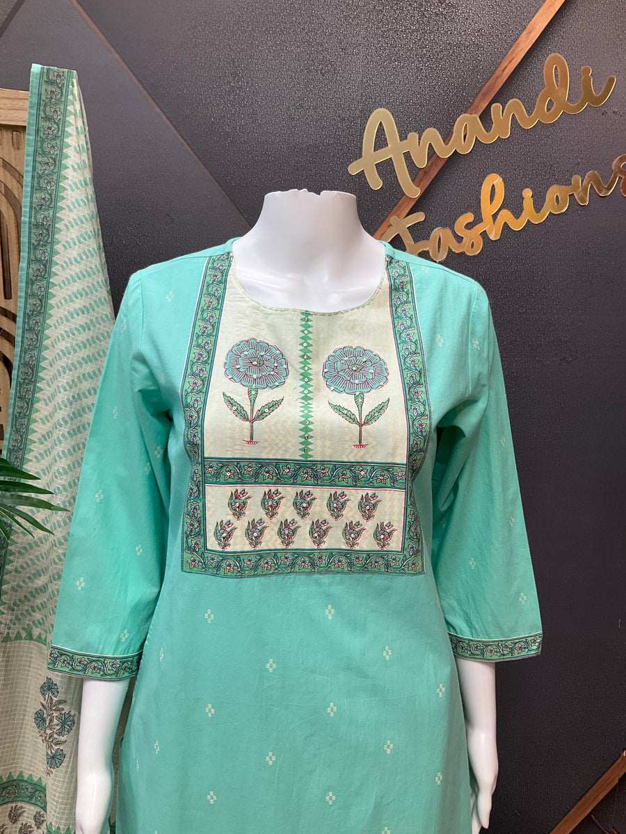 Jaipur Cotton Sea Green Kurti set