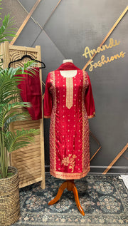 Plus Size Red Benarasi kurti set
