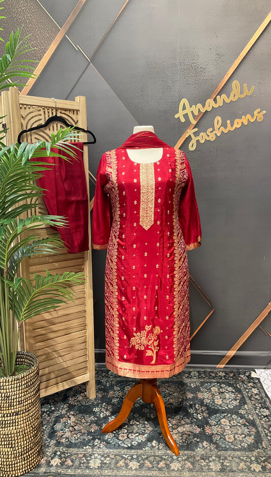 Plus Size Red Benarasi kurti set