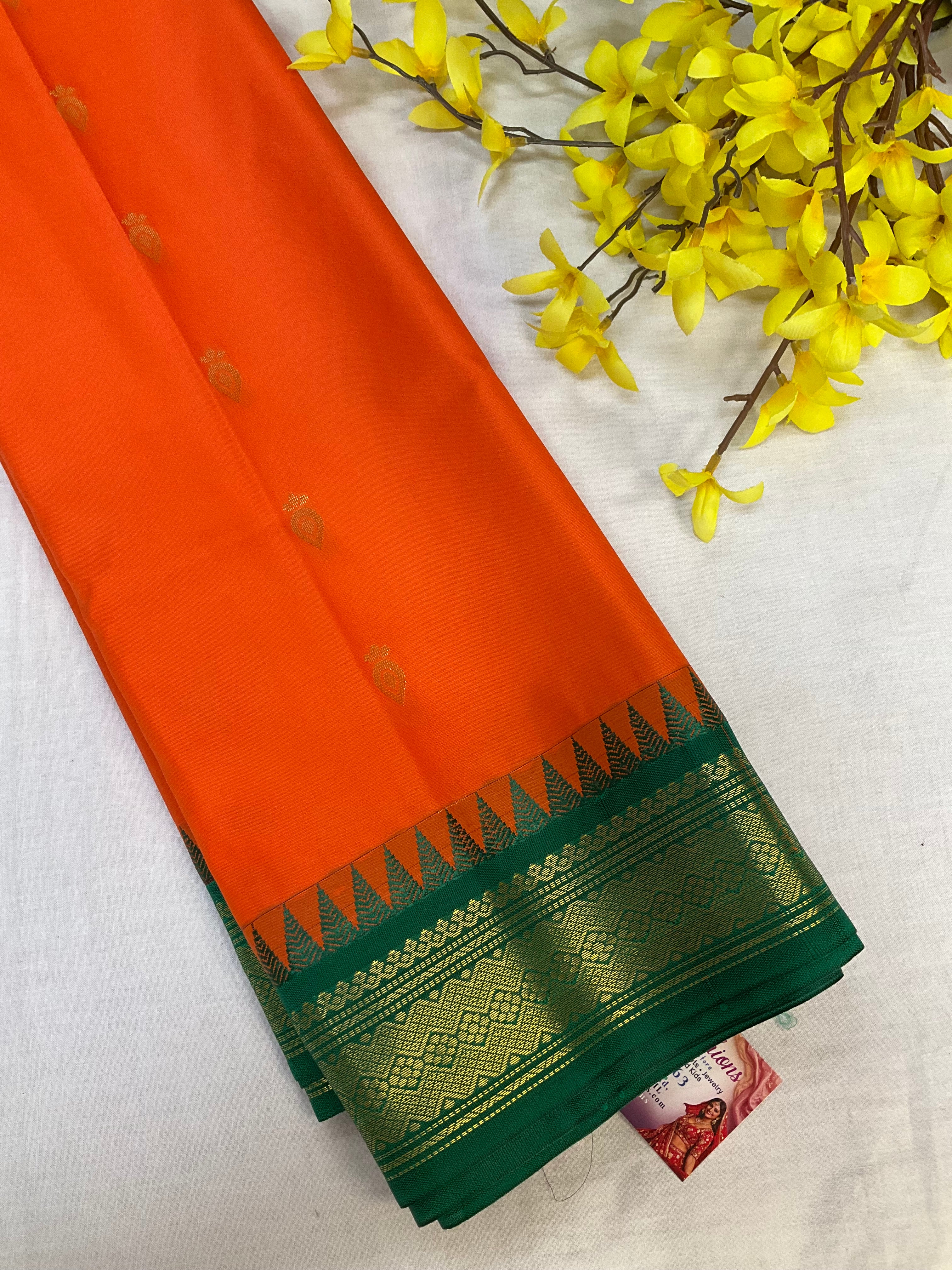 Orange Semi Silk Kanjeevaram Saree