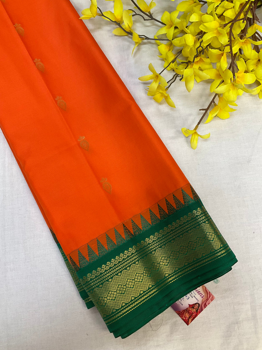 Orange Semi Silk Kanjeevaram Saree