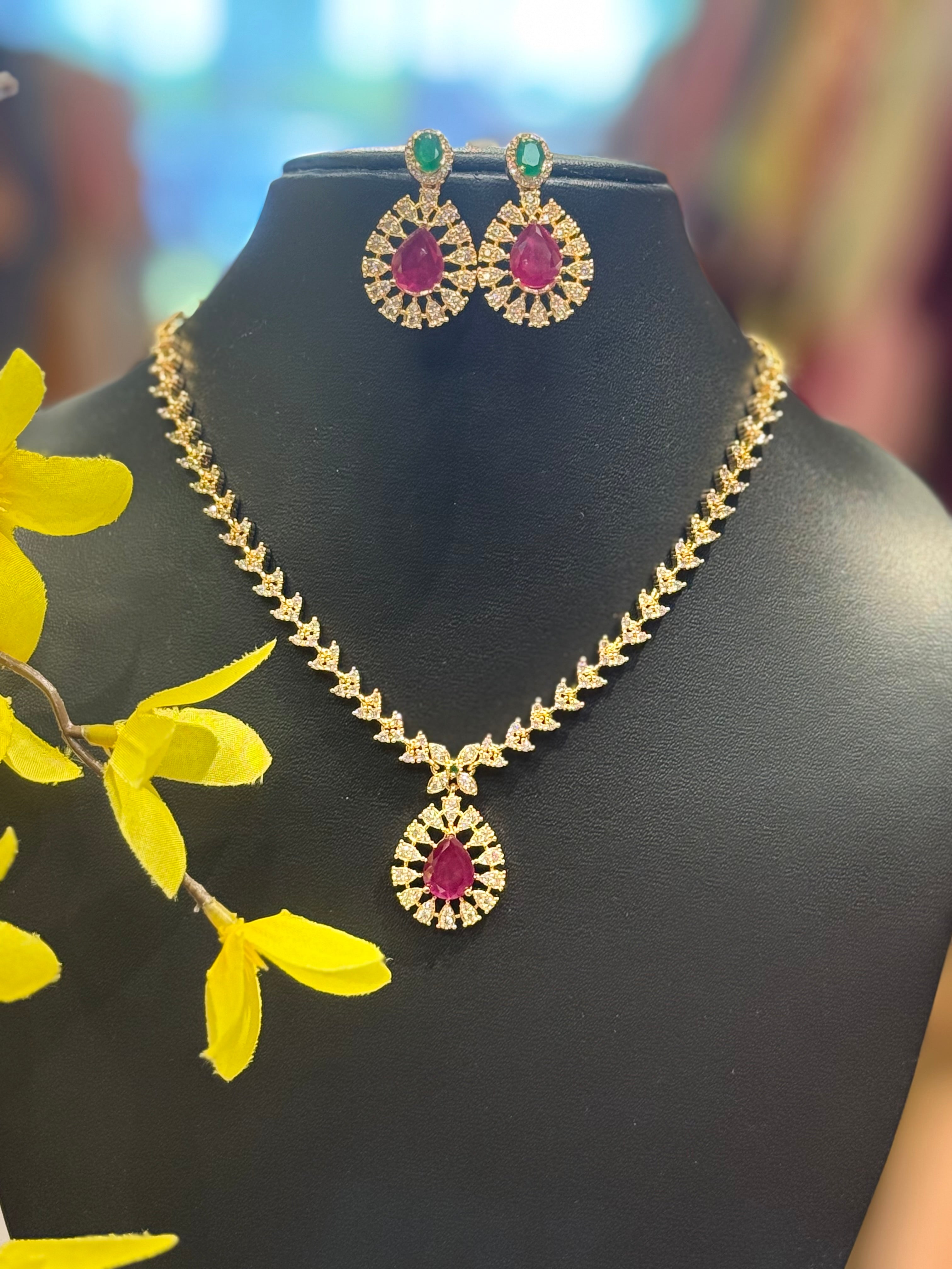 Gold Finish CZ Simple Necklace set