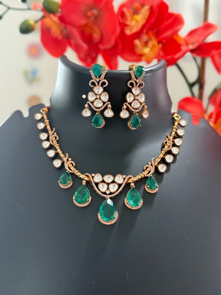 Moissanite Necklace Set with Emeralds