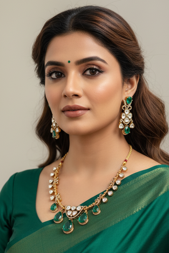 Premium Collections- Mossanite Necklace set with Emeralds
