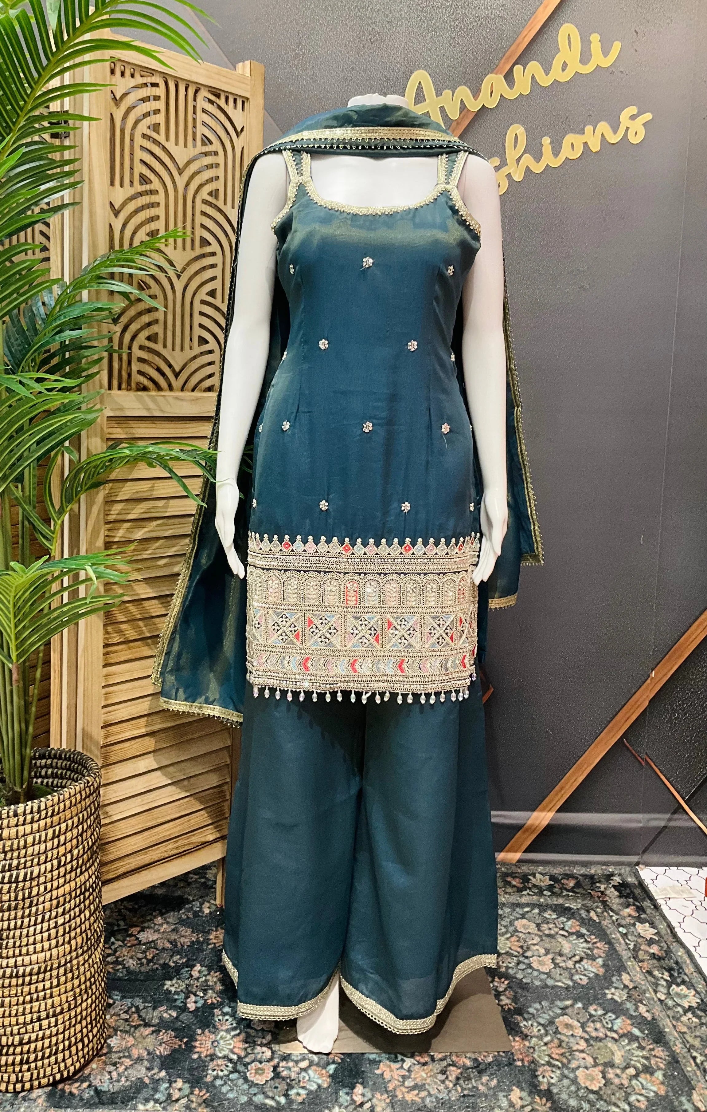 Sleeveless Tissue Sharara Set Size 40 - Designer Party Wear