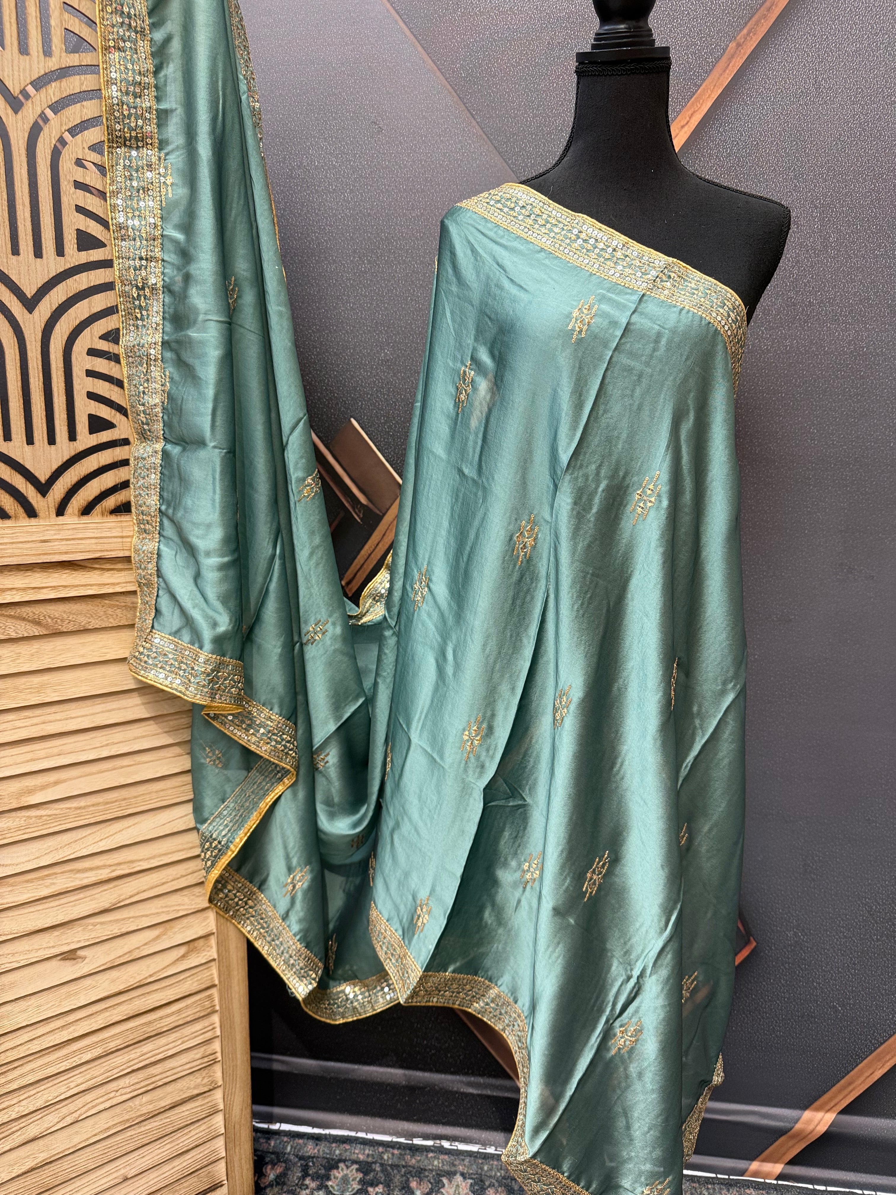 Satin Silk Dupattas with Gold Zari Work
